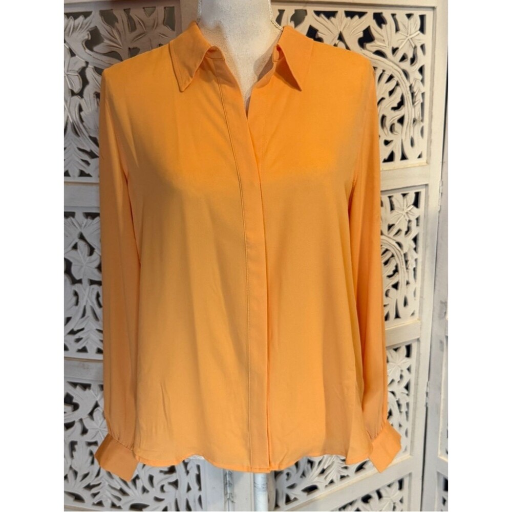 NWT White House Black Market Peach Button-Front Long-Sleeve Shirt Sz S